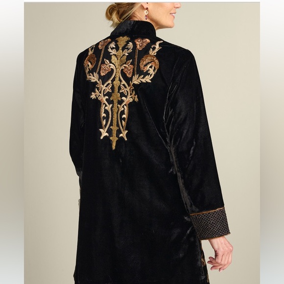 Soft Surroundings Antoinette Velvet black long embroidered beaded jacket Large - Picture 15 of 16